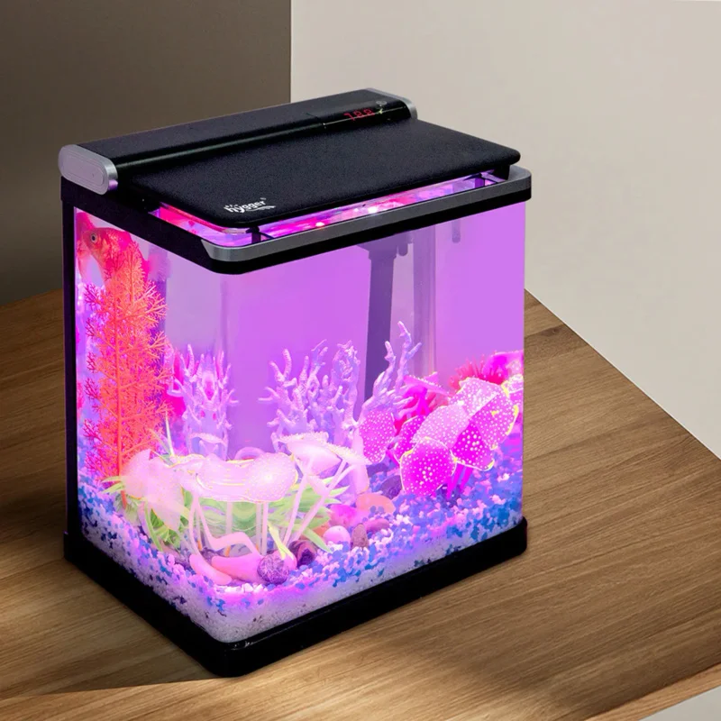 

4 gallon fish starter kit small glass desktop aquarium with flip lid LED lighting, Betha