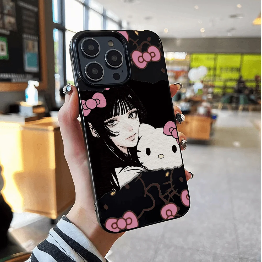 Cute Hello Kitty Kawakami Tomie For iPhone 16 15 14 13 12 11 Mini Pro Max XR XSMax 7 8 Plus Phone Case Silicone Black Cover