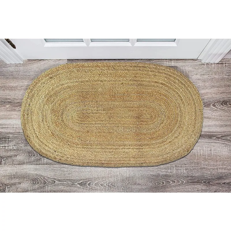 Handmade Oval Rug for Living Room Area, Jute Rug, Braided Natural Style