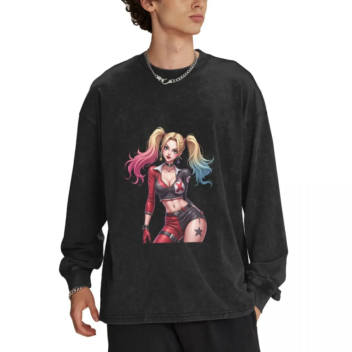 Y2K Anime Techwear Cyberpunk Streetwear Men Hoodies Pullovers Punk Chaotic Style Colorful Hair Design Washed Cotton