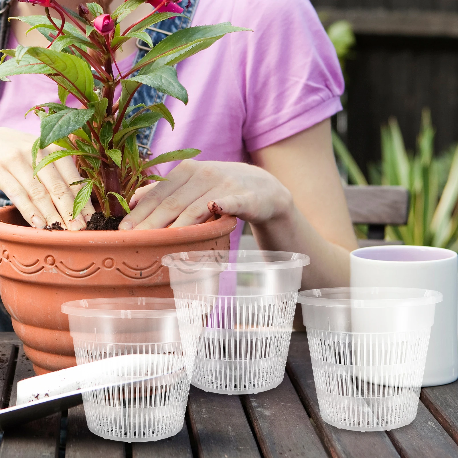 

Root Control Pot Orchid Transparent Plastic Nursery Clear Hydroponic Friendly Breathable Design Garden Balcony