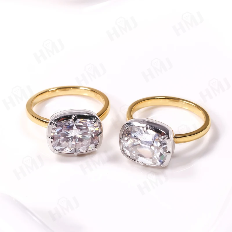 Anillos personalizados 5CT D Color hielo triturado o cojín de corte europeo diamante moissanita S925 10K 14K 18K fiesta de compromiso boda