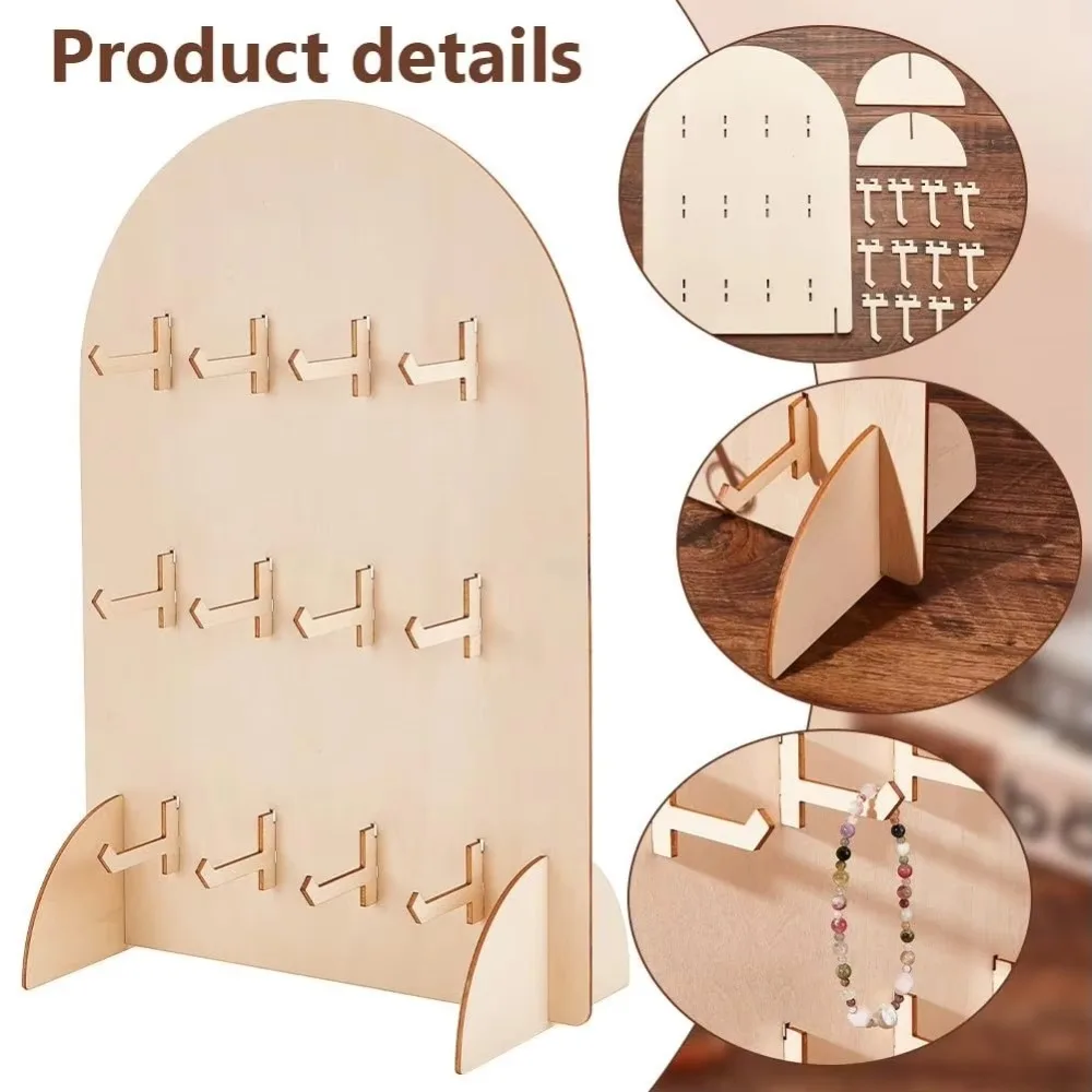 

Durable Wooden Earring Display Rack Arch 3 Layers Necklace Display Stand Detachable Hook Style Jewelry Storage Rack Jewelry Shop