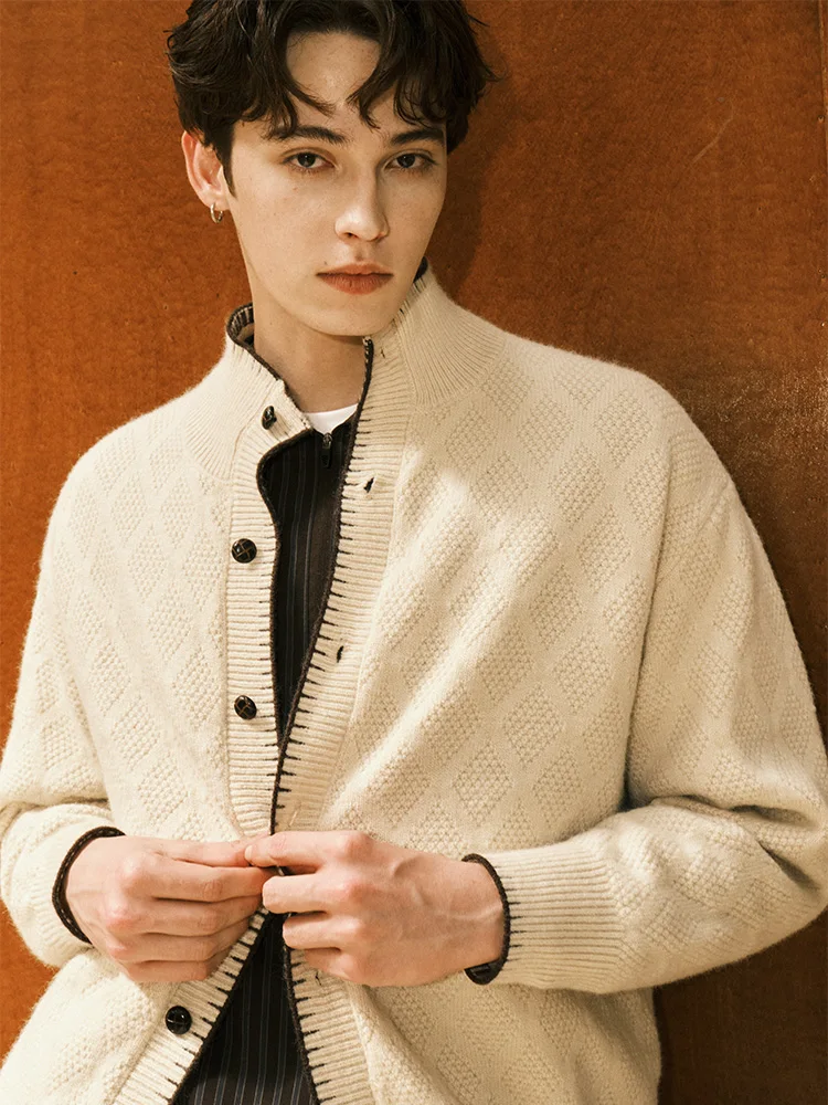 Matcha Story Men's Knitted Cardigan Embroidered Flower Autumn New Style Knitwear Jacket Polyester Fiber Casual Wear