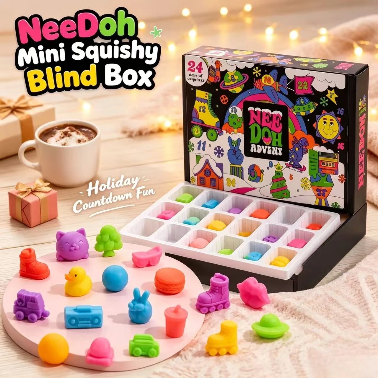 Advent Calendar Gift - Новый мини-сквиши NeeDoh: 24-дневный адвент-календарь, сюрприз-бокс,