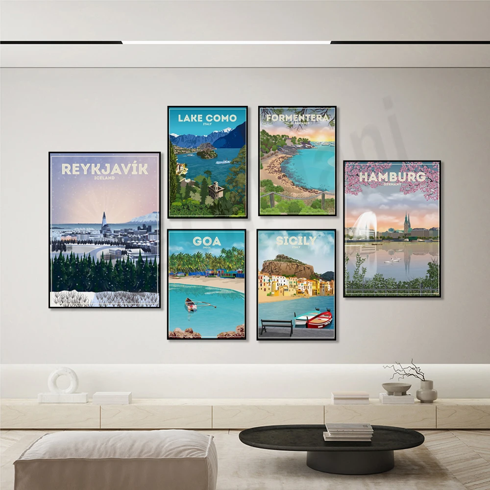 صقلية، اليونان، غوا، الهند، كيسويك، المملكة المتحدة، ريكجافيك، ألمانيا، دبي، Lankan مهرجان مشهد السفر ملصق ديكور المنزل #3