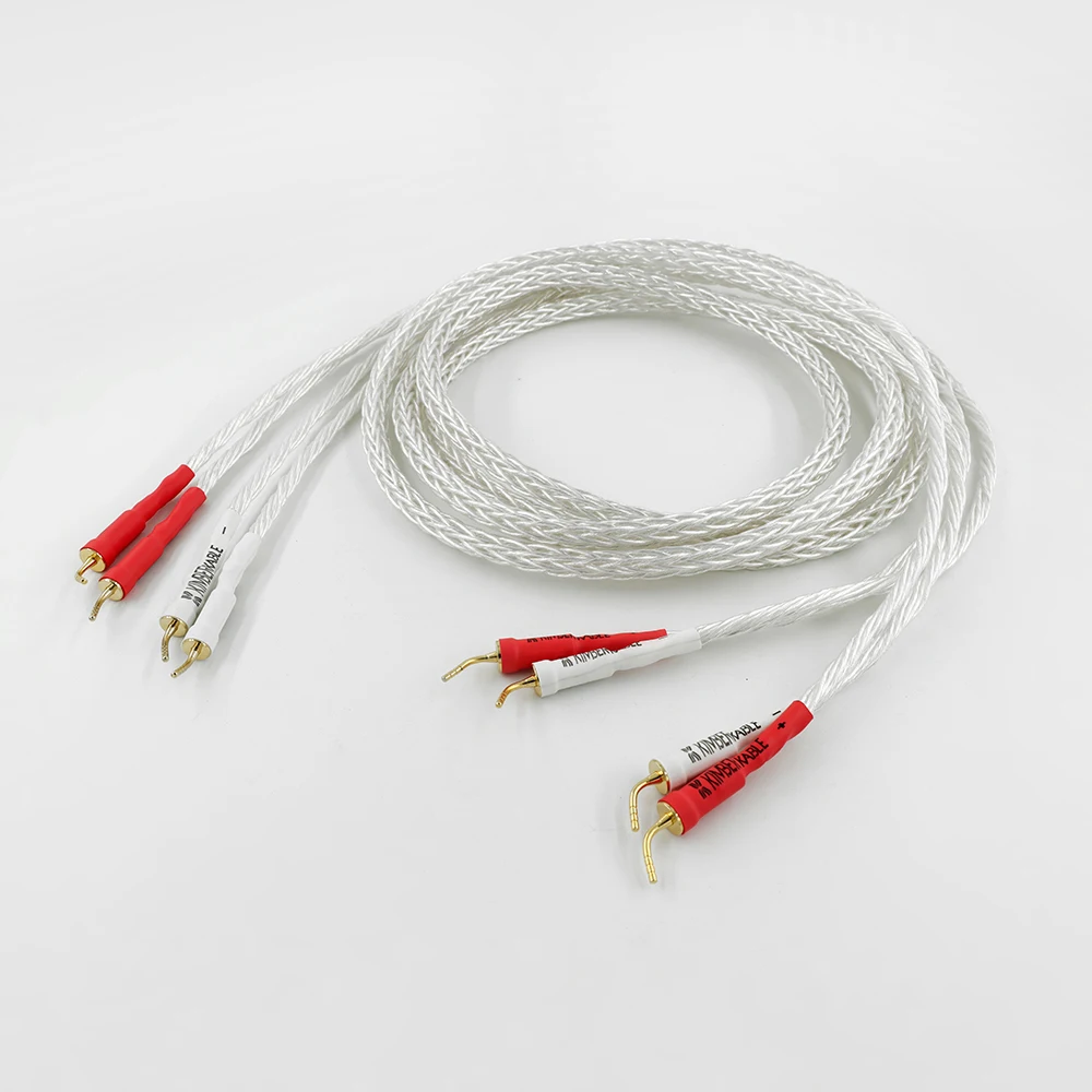 Pair 8AG Silver Plated HIFI OCC Speaker Cable With 2mm Pin Banana Plug Loudspeaker Cable