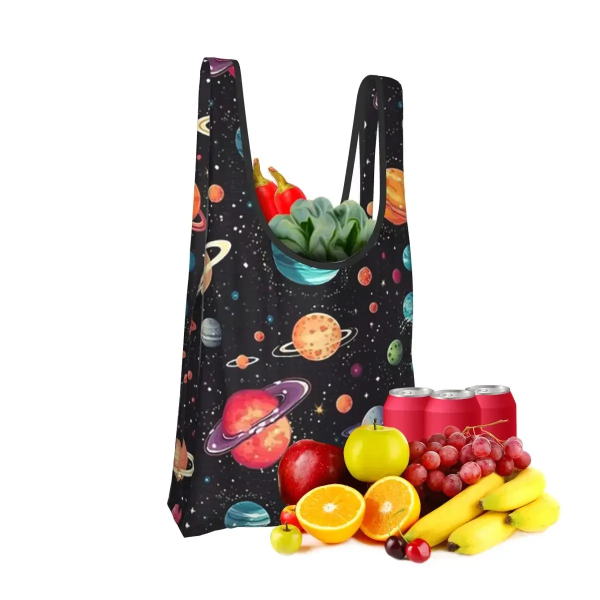 Solar System Space Planets Universe Shopping Bag Portable Tote Bags Foldable Shoulder Shopper Bag Grocery Handbag