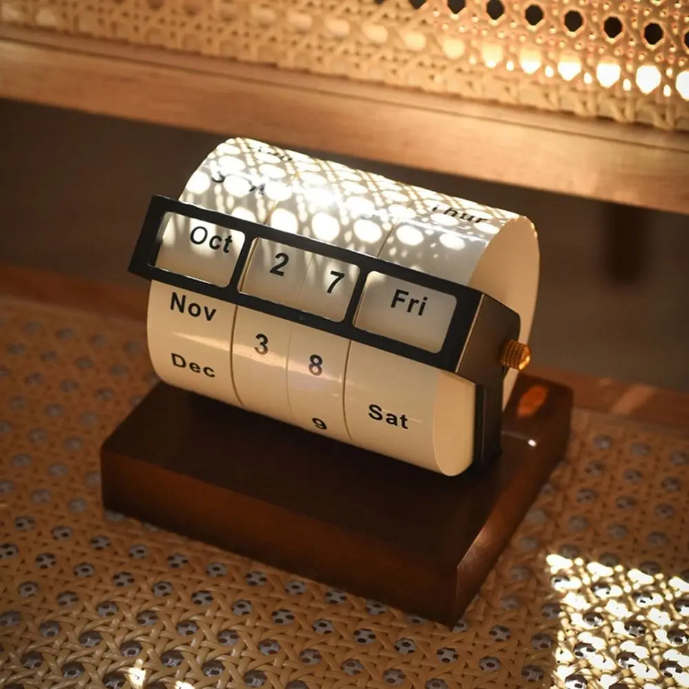 Daily Flip Rotary Calendar Reusable Vintage-style Perpetual Calendar Durable Wooden Manual Countdown Calendar Desktop