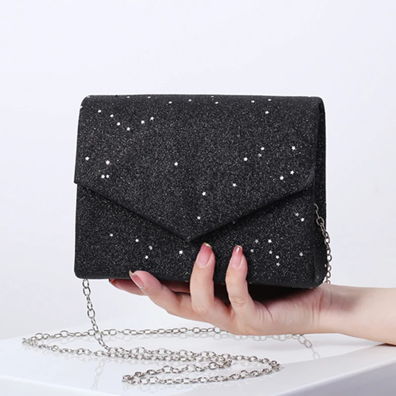 Black Messenger Crossbody Bag for Women Vintage Bling Sequins Clutch Purse Ladies Office Shoulder Bags High Quality Luxury 2024