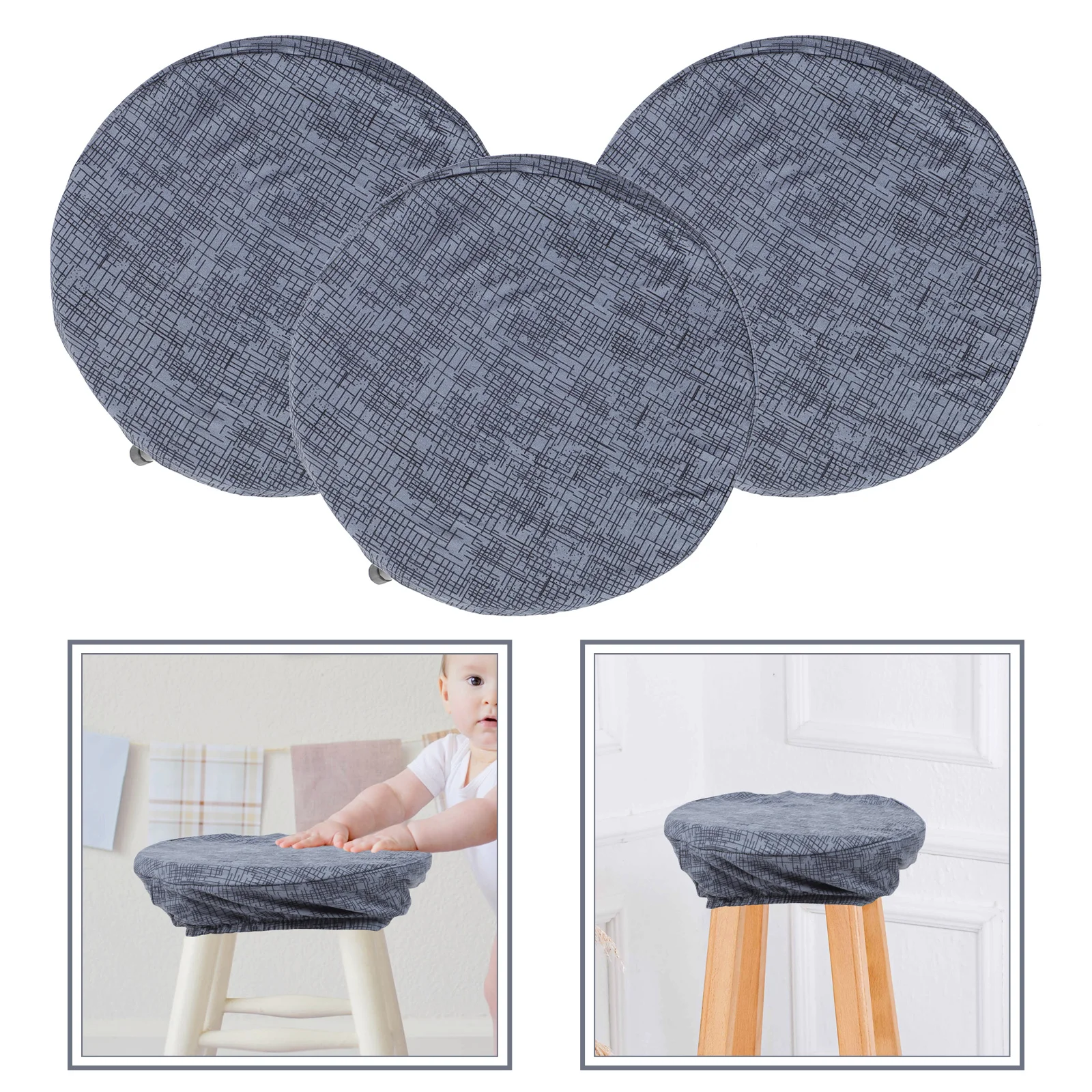 3 قطعة غطاء البراز المستديرة تمتد مرونة قابل للغسل بار البراز مقعد حامي للإزالة الطعام كرسي غطاء الوسادة كرسي حامي #5