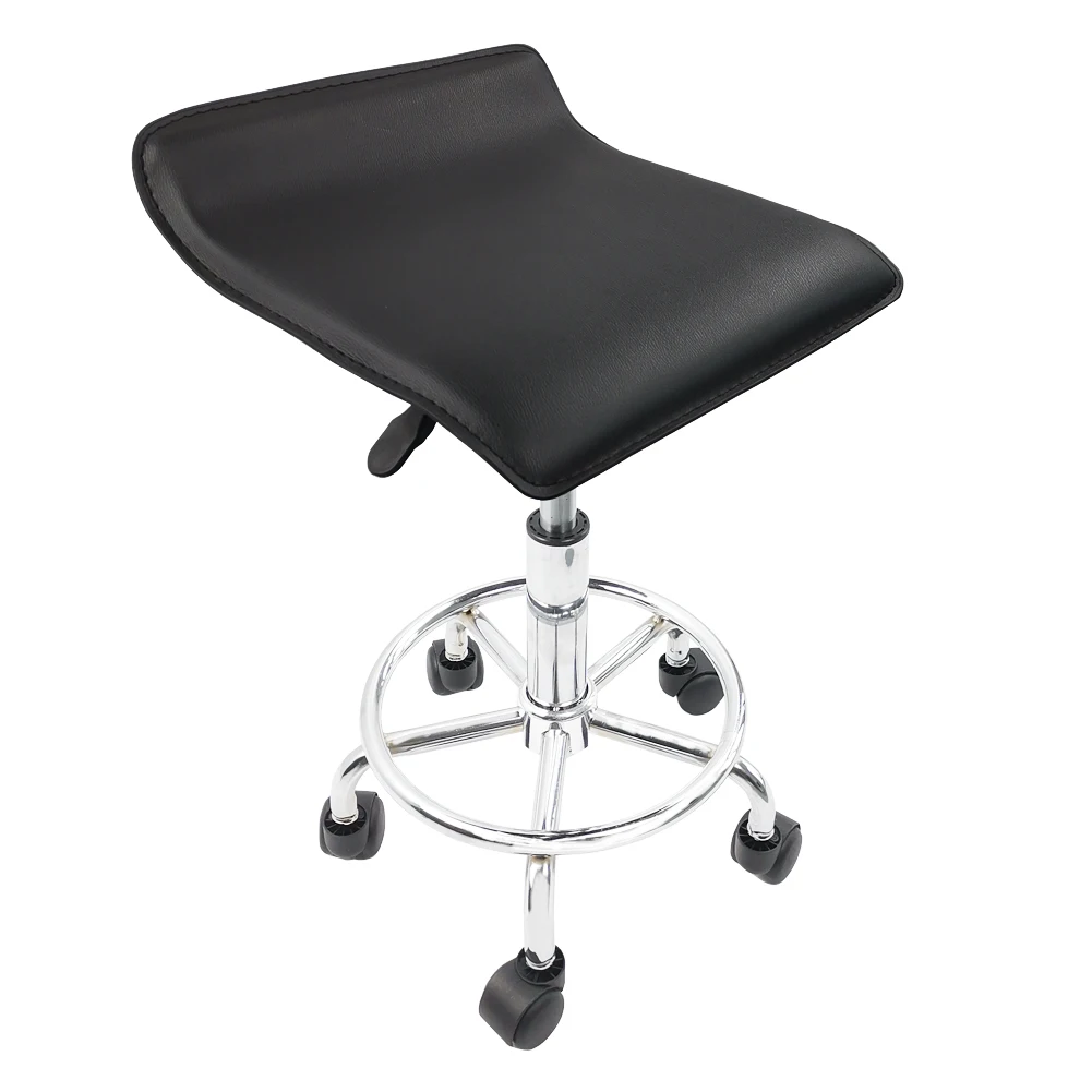 KKTONER Square Height Adjustable Rolling Stool with Foot Rest PU Leather Seat Cushion Spa Salon Tattoo Work Swivel Office Stools