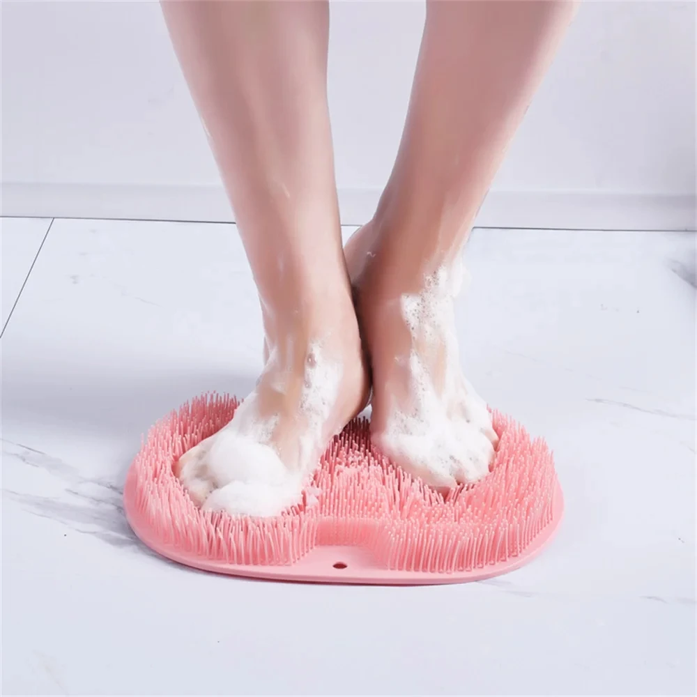 Silicone Rub Back Brush Bathroom Non-slip Wash Foot Pad Massage Shower Mat with Sucker Bath Massage Foot Exfoliating Brush Pad