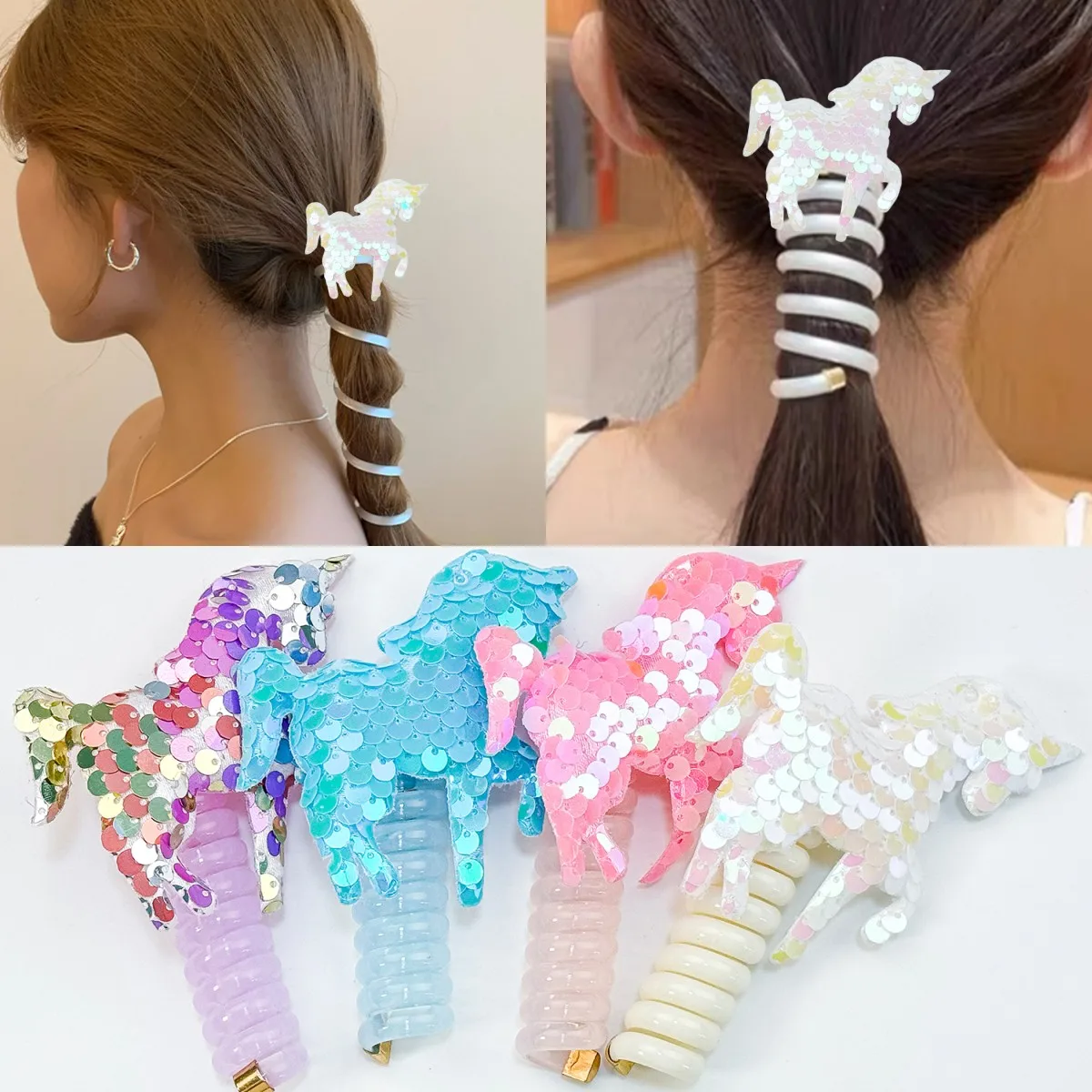 New Unicorn Elastic Hair Rope Cute Girls Telephone Wire Line Elasticity Hair Band For Kids Scrunchies Unicorn Party Headwear