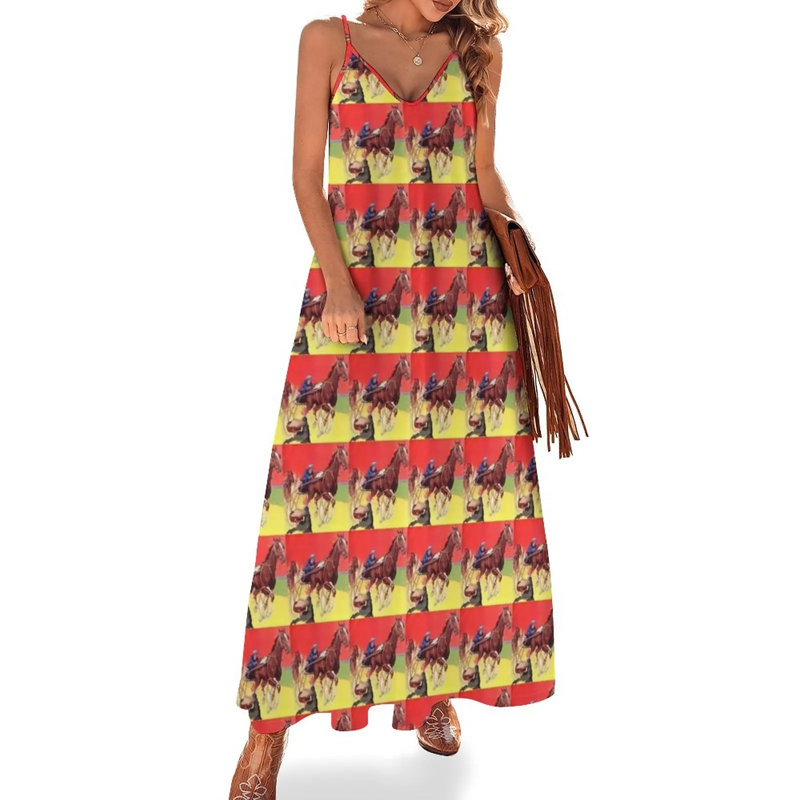 

1930's classic art horse race track art Horses Sleeveless Dress elegant dresses for women womens dress