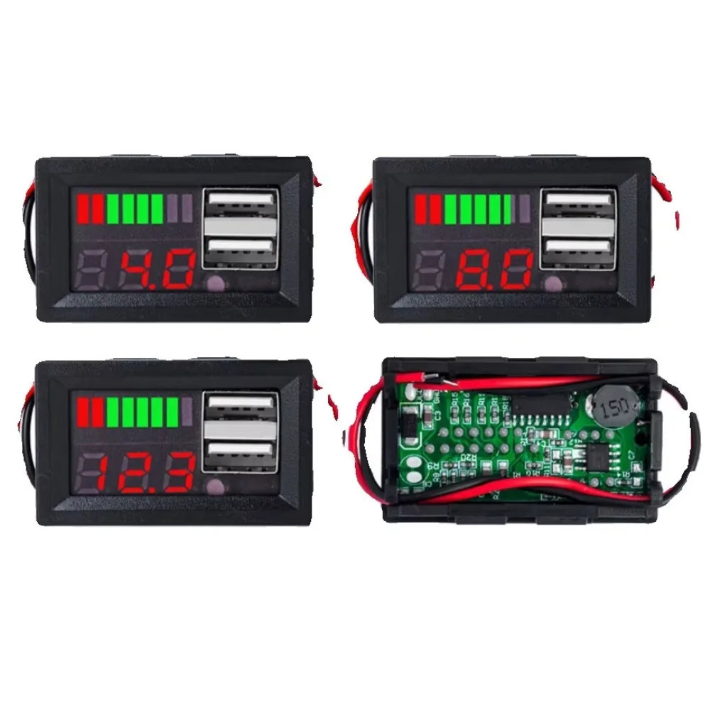 Li-ion Lithium Iron Phosphate Lead-Acid Power Display Board 12-24V Dual USB Output Voltage Meter Power Capacity Indicator Detect