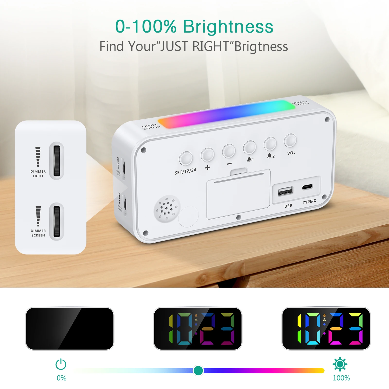 ORIA Digital Alarm Clock RGB LED Colorful Clocks Loud Alarm Clocks with Night Light for Home Office Best Gifts