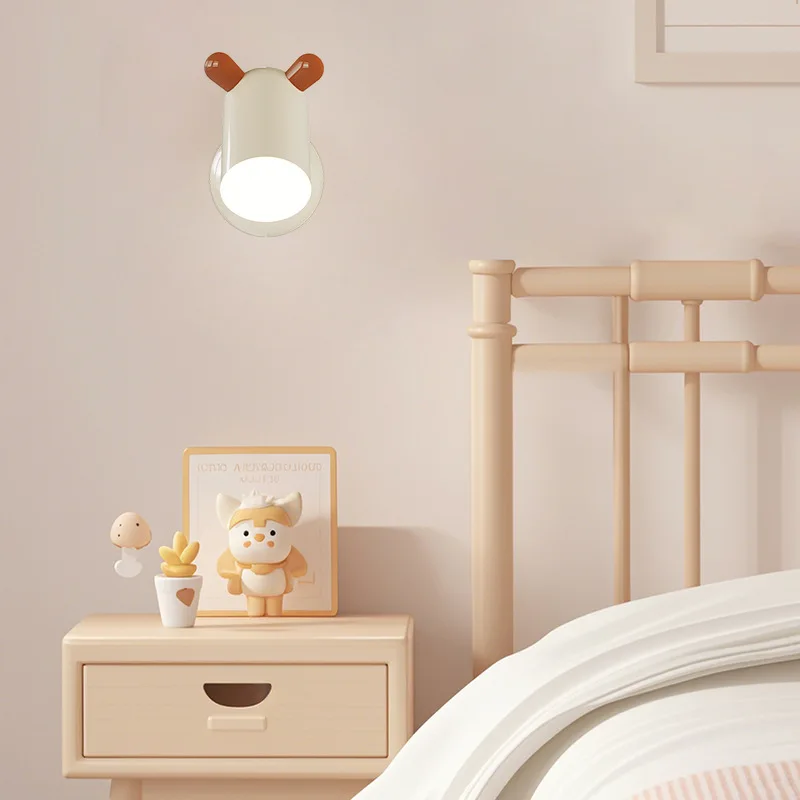 New rocker arm displacement wall lamp cream wind cartoon warm boys and girls room bedroom eye protection bedside lamp