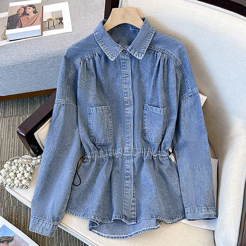 Neue 2023 Frühling Herbst Vintage Frauen Blusen Casual Mode Denim Shirts Koreanischen Stil Langarm Dame Tops ERWR