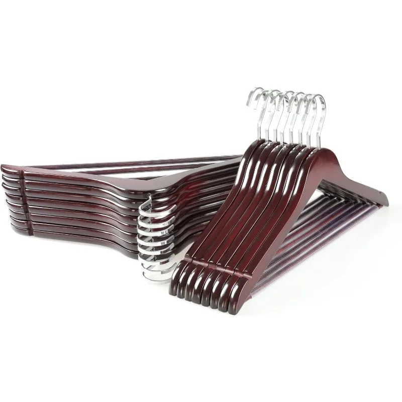 

Wooden Hangers, Luxury Suit Hangers for Closet, Cherry Wood Hangers with Extra Thick Hook and Non Slip Pants Bar