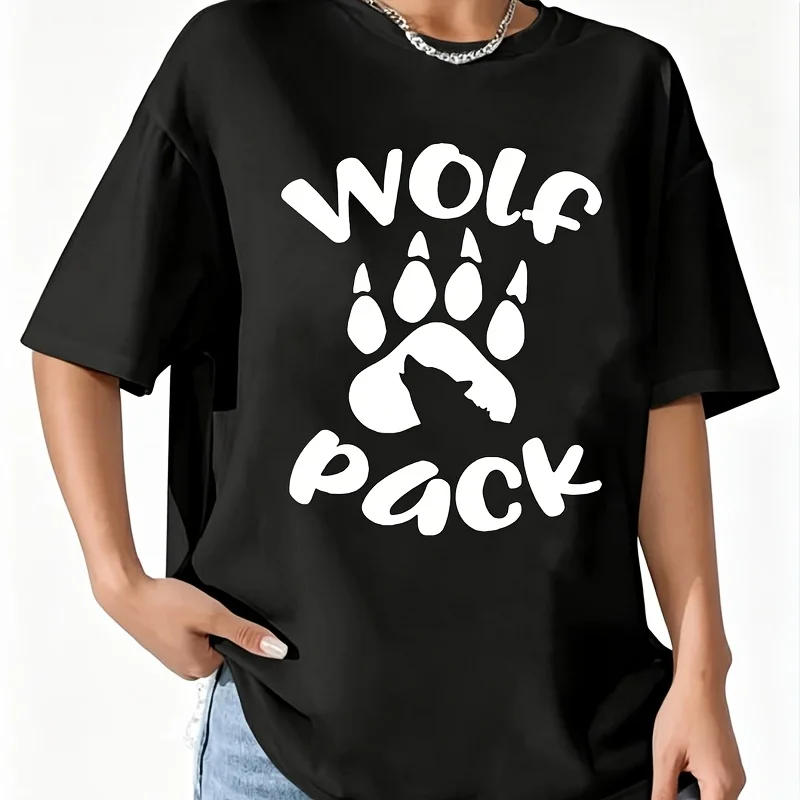 Wolf Pack Wolf Family Matching Women's T-Shirt 100% Cotton Fun Print Short Sleeve Top Casual Round Neck Tee S-5Xl