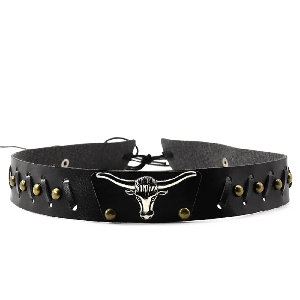 

Punk PU Cowhead Belt Adjustable Handmade Hat Decoration Handwoven Hats Bands Men