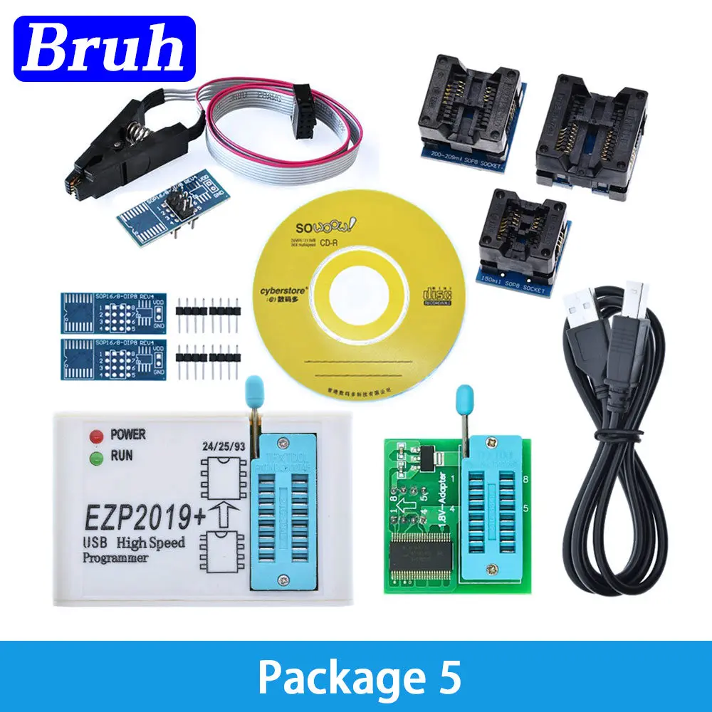 Overseas Newest Version EZP2019 High-speed USB SPI Programmer ezp 2019+12 Adapters Support 24 25 93 EEPROM 25 Flash BIOS Chip