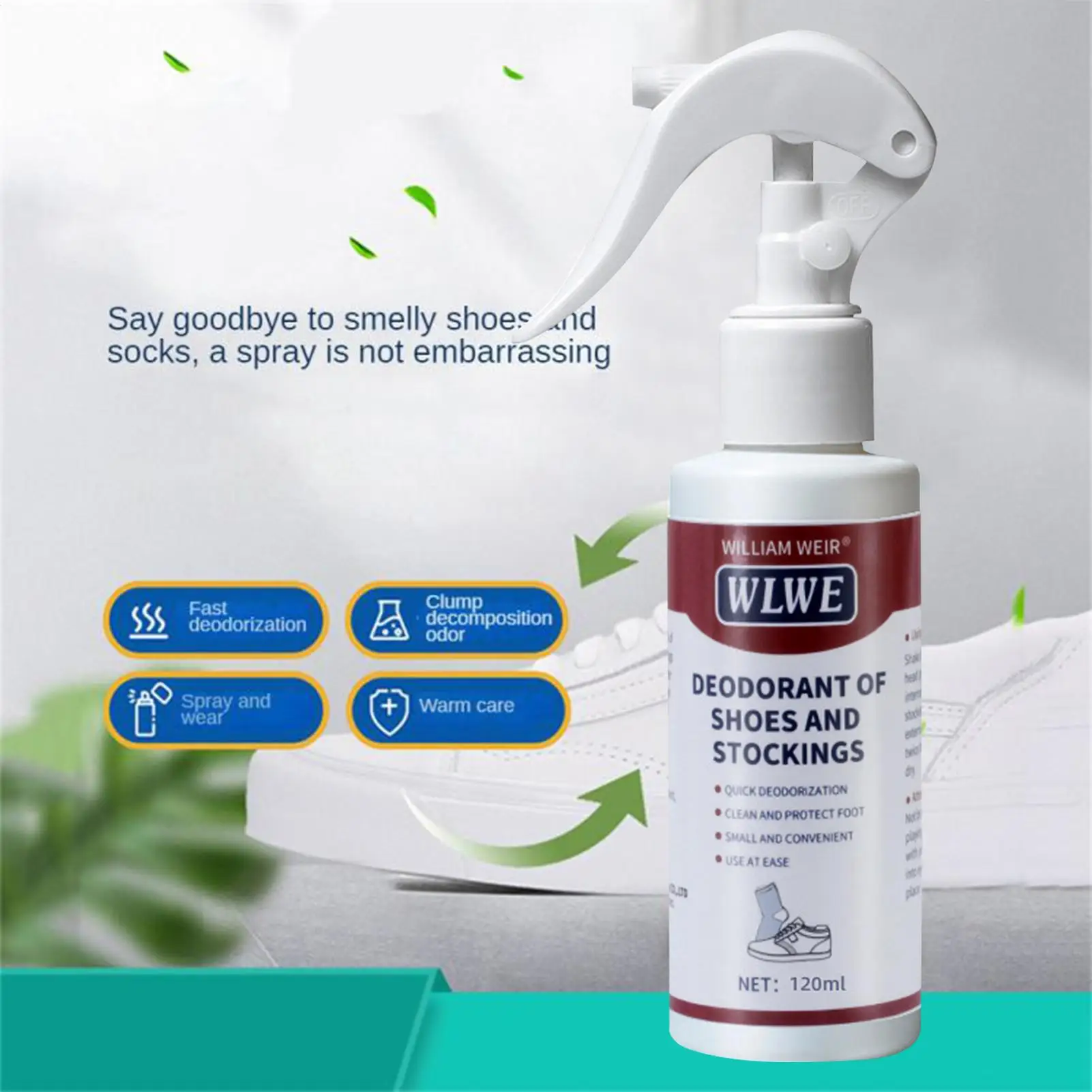 100ml Shoe Shock Anti-bacterial Spray Foot Odor Shoes Stink Freshener Socks Odor Remover Spray Refresh Antiperspirant