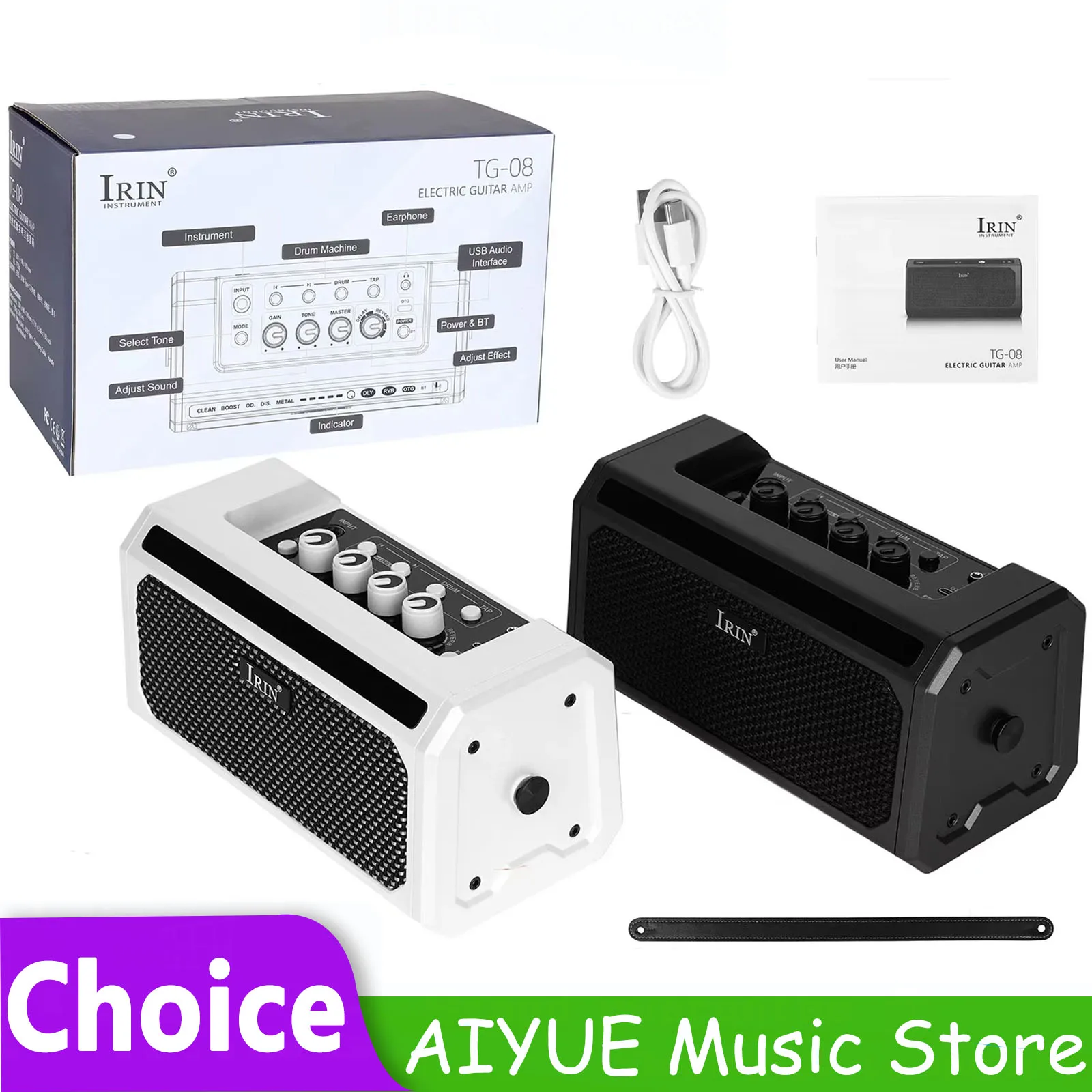 Electric Guitar Speaker Mini USB Type-C Charging Bluetooth Built-In Drum Player Audio LED Strip 10W Output Speaker Guitar Parts