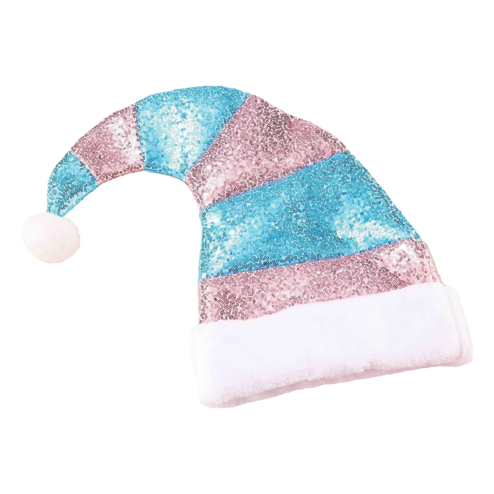 Kids Adults Unisex 1Pc Christmas Elf Hat Sparkly Sequins Stripe Santa Hats Holiday Party Costume New Year Gift Accessory