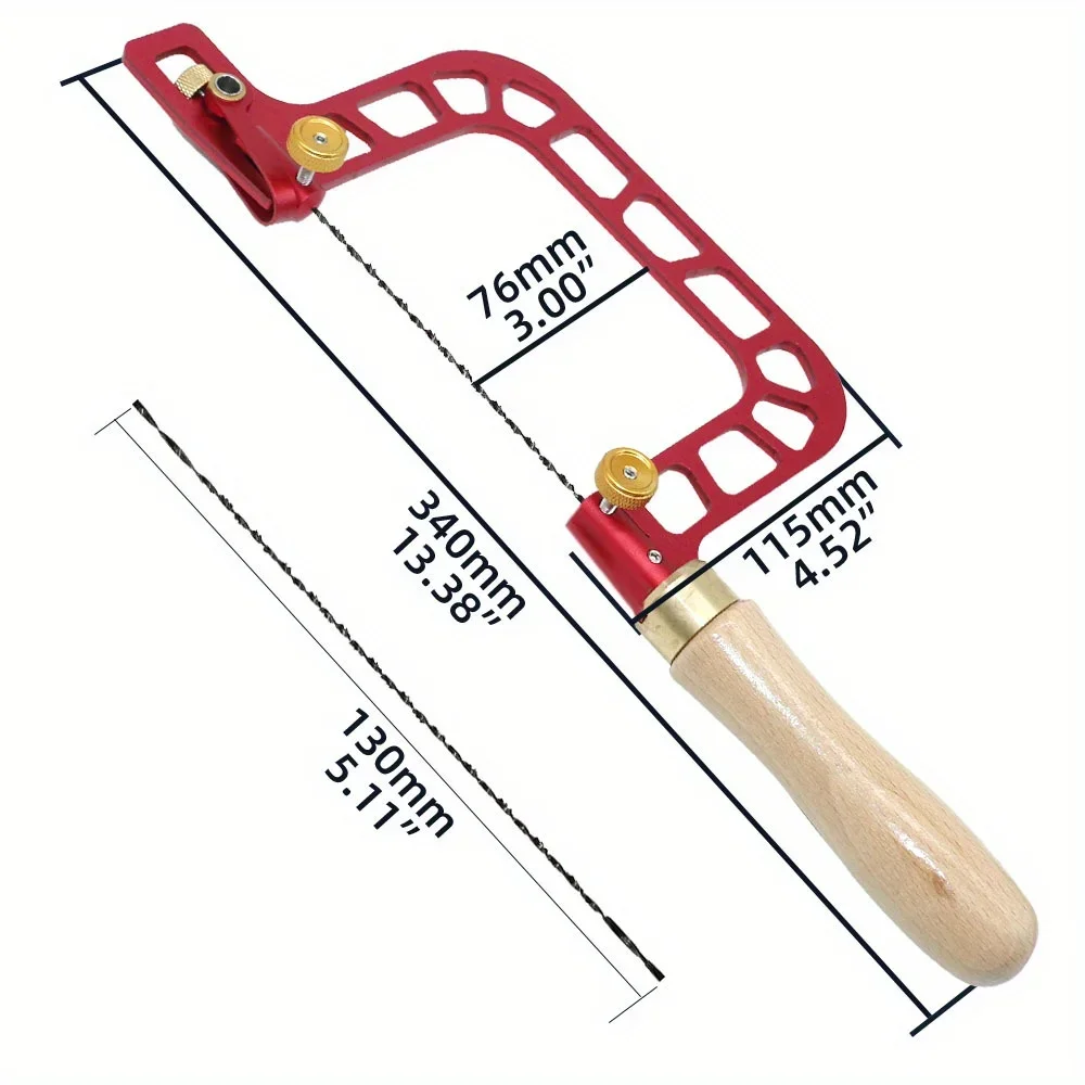 Woodworking Coping Saw Aluminum Alloy Frame Fret Saw with Replacement Blades Set for Jade Stone Ceramic Glass Wood Metal Cutting