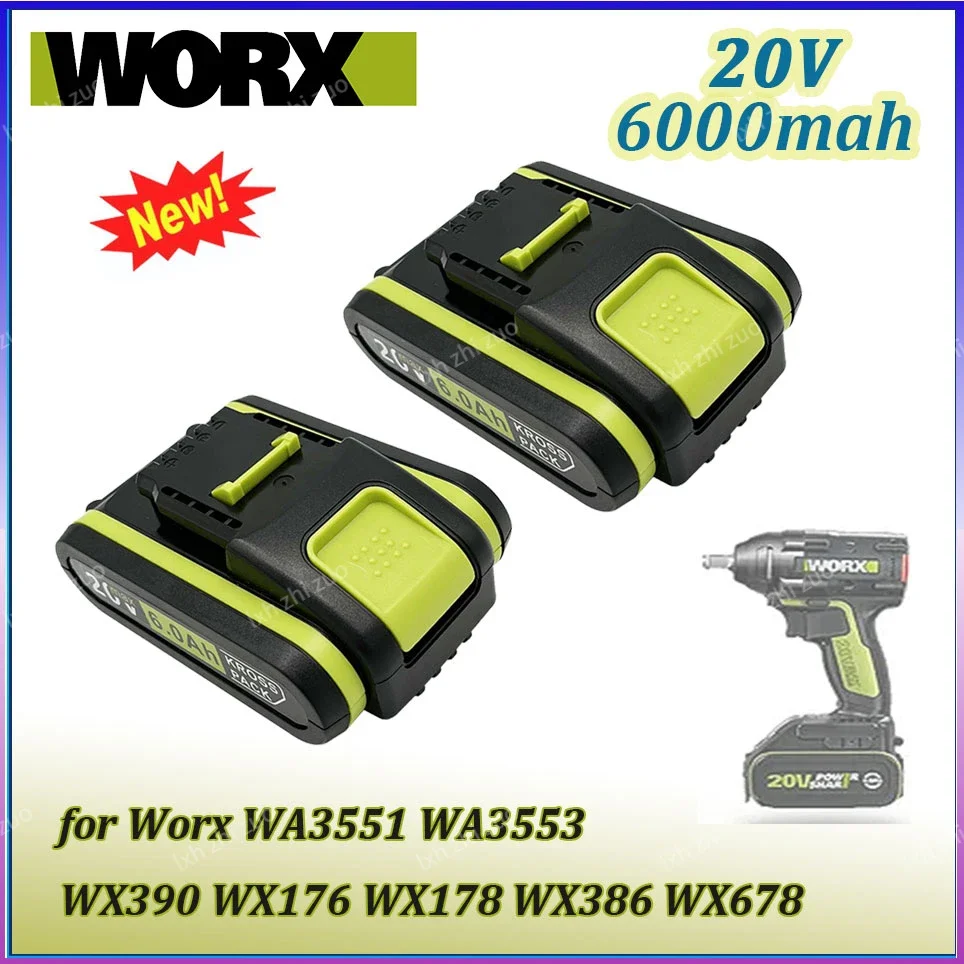 

2023 New 20V 6.0Ah Power Tools Rechargeable Replacement Battery Lithium for Worx WA3551 WA3553 WX390 WX176 WX178 WX386 WX678