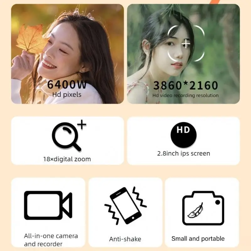 

Цифровая камера Campuses Life Companions 4K, 64 МП, двойной экран, 18-кратный оптический зум, дизайн для подростков, любителей
