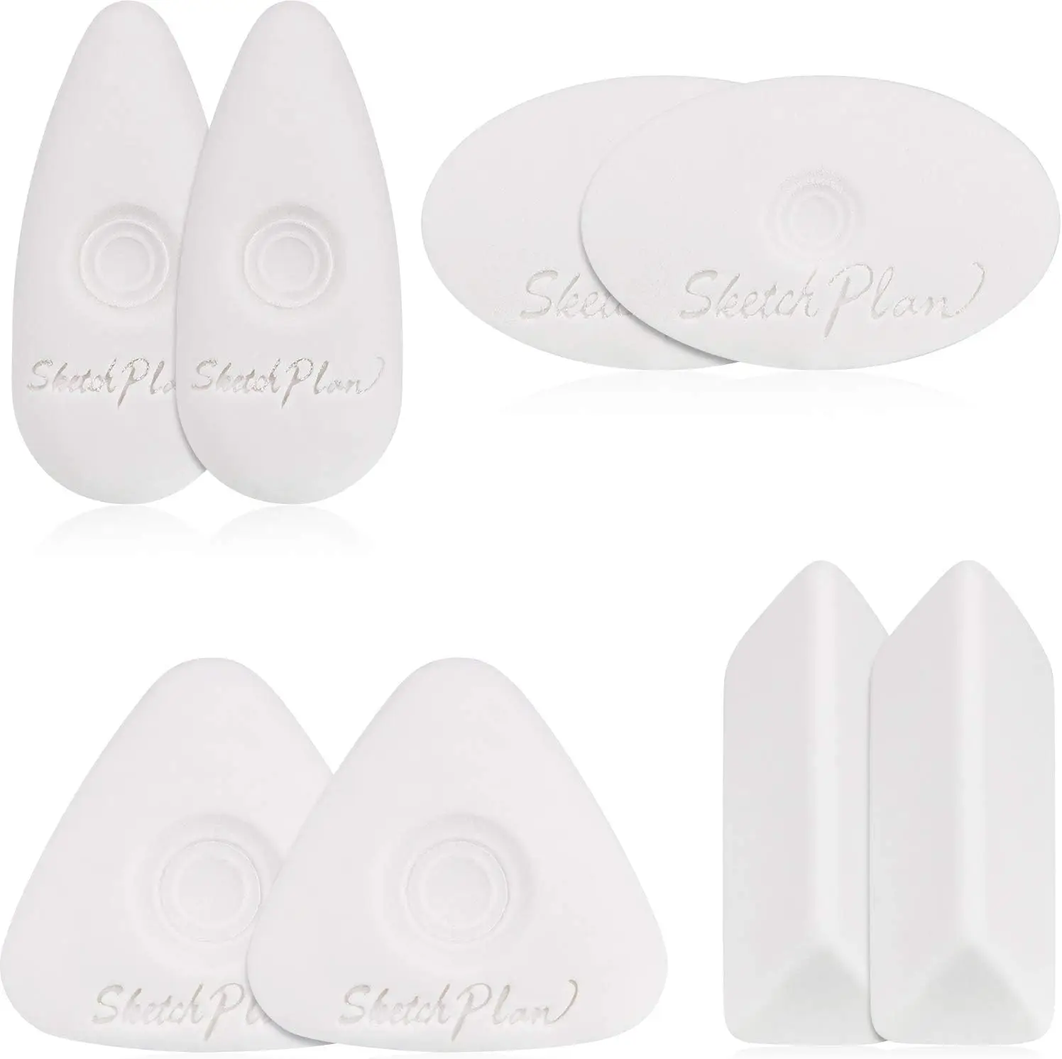 

4-Pack Cube Erasers with Grip - Triangle, Oval, Rhombus, Pebble Shapes for Art Drawing Writing Sketching