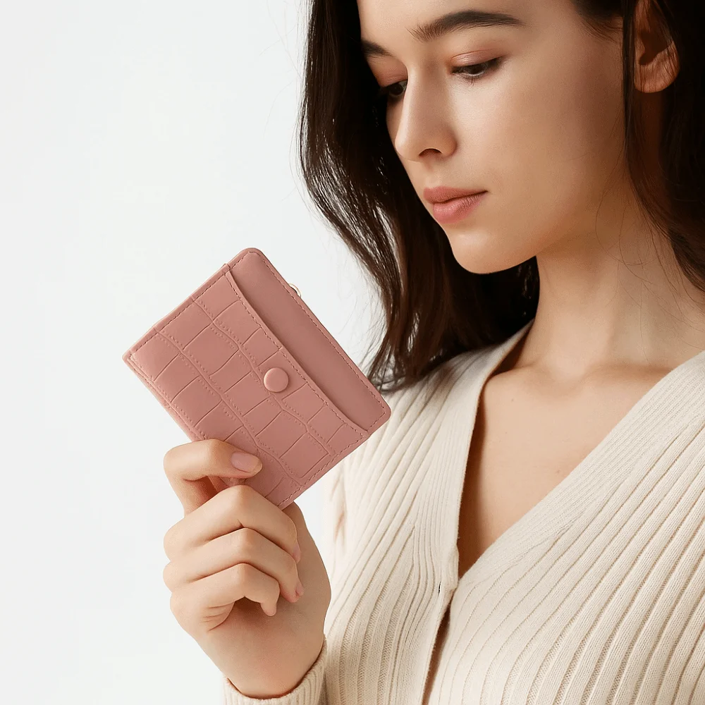 Multi Card Slot Crocodile Pattern Wallet Short Waterproof PU Leather Coin Purse Fold Solid Color Multiple Card Holder Girls