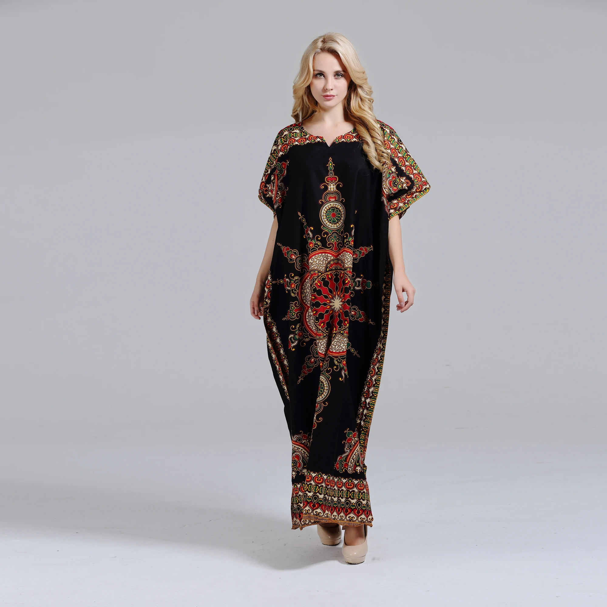 Dashikiage 100% Cotton Dashiki Nigerian Applique Fashion Crew Neck Short Sleeve Boubou Muslim Abaya Loose Maxi Dress New