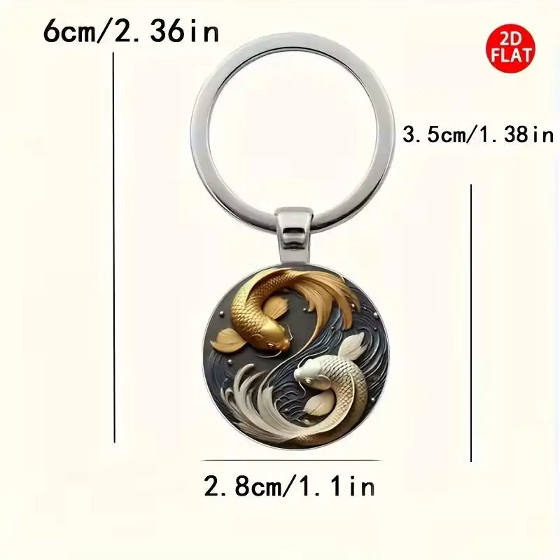 يين يانغ كوي الأسماك المفاتيح جولة الزجاج قلادة محظوظ سحر الحديثة الحد الأدنى زوجين هدية للذكرى السنوية الإبداعية حقيبة قلادة