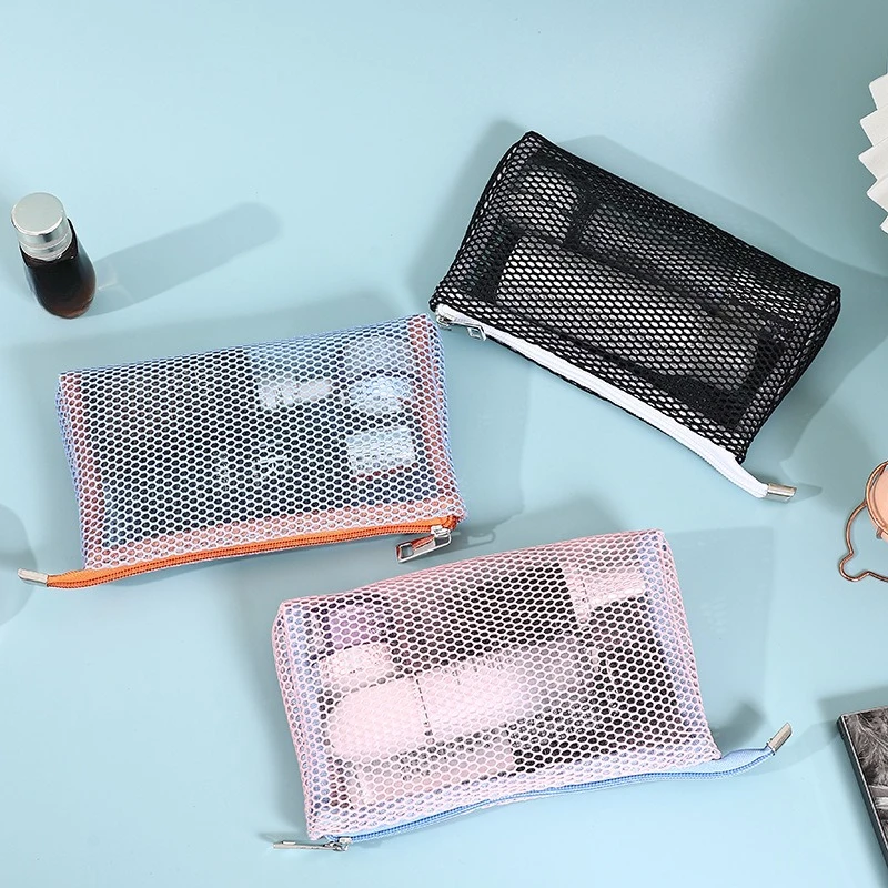 

New Fashion Women Mesh Hollow-Out Cosmetic Bag Pouch Zipper Portable Makeup Brush Bag for Storage Travel Student Pencil Case