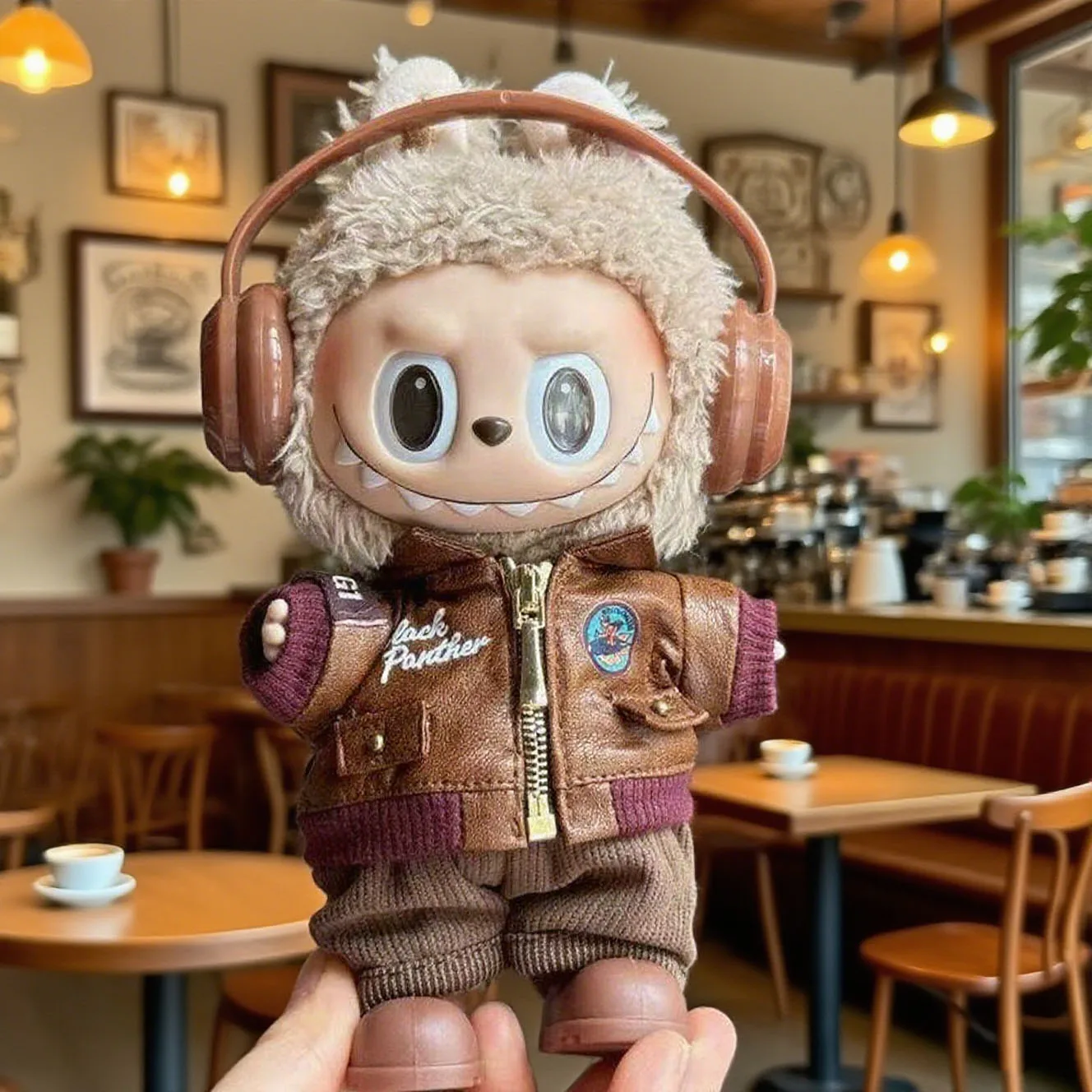 

Brown Retro Flying Jacket Fashion Doll Clothes for Labubu Doll Fashion Clothes Set Accessories Gift