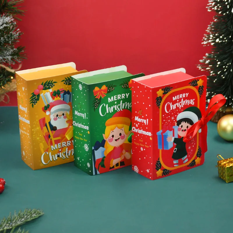 5Pcs/lot Christmas Candy Gift Boxes Bag Book Shape Cartoon Santa Claus Chocolate Box Navidad New Year Party Decoration Supplies