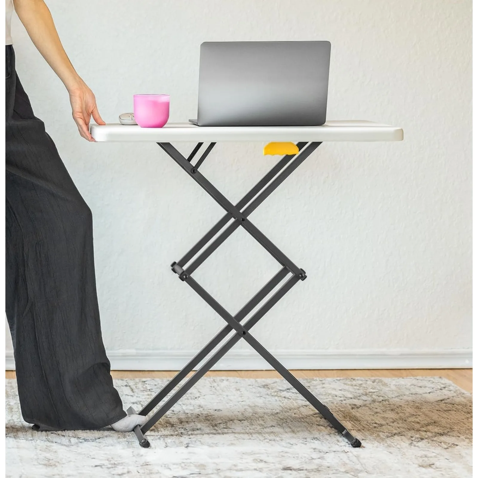 

28 inch Small olding Table, One-Hand Height Adjusent, 3 Heights, Lowering Lever, Instalit, Portable Side Table or Tv Tray, Dinin