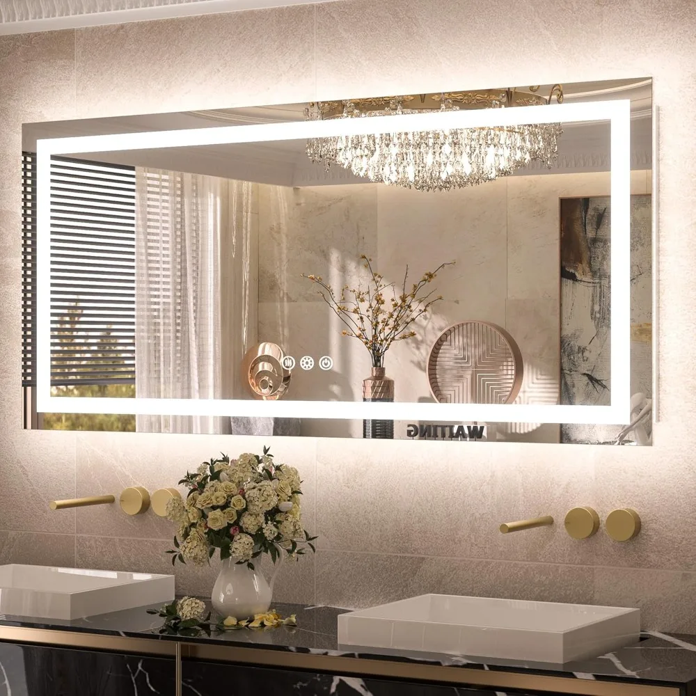 

LED Vanity Mirrors 48 X 24 Lighted Bathroom Mirrors Dimmable & Anti-Fog Function Makeup Mirror with Lights Bedroom LED Mirror