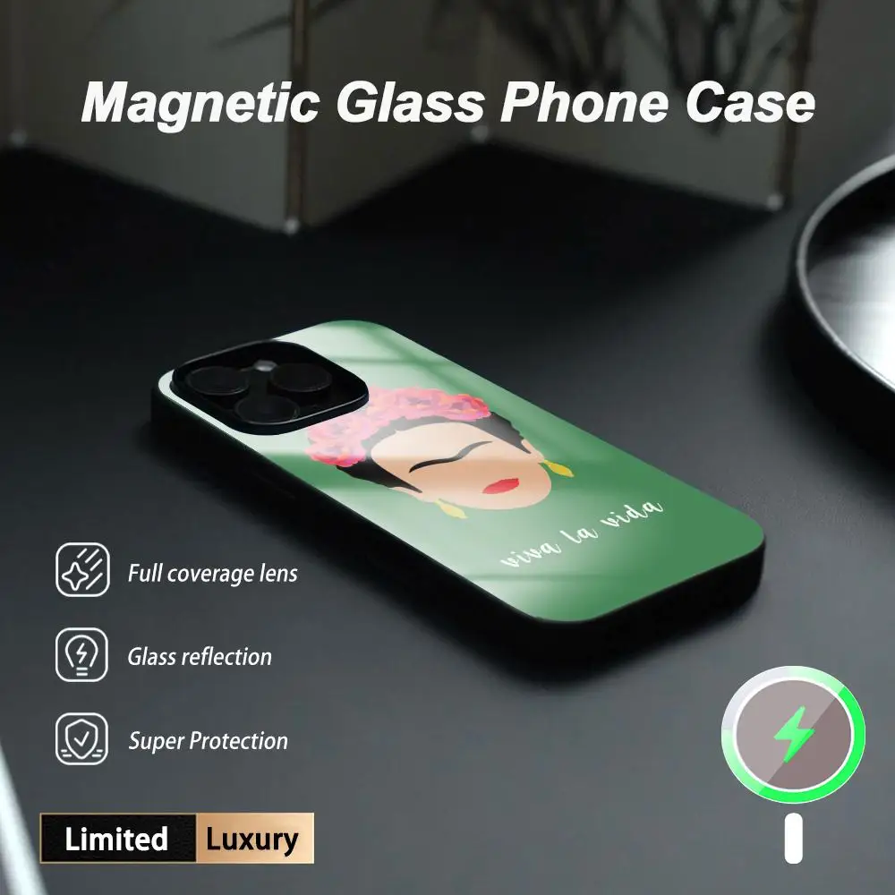Чехол для телефона с рисунком в стиле Фриды Калло для iPhone 17 Air, 16, 15, 14, 13, 12, 11 Plus, Mini, Pro, Max, стеклянный магнитный чехол