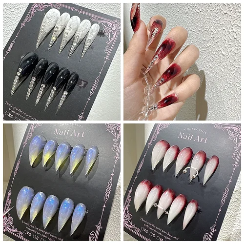 Imagen 1 del producto 10 Uds. De garra con forma de dragón con incrustaciones de diamantes hecha a mano, prensa en uñas, garras de gato, pegatinas acrílicas para uñas postizas con pegamento artístico