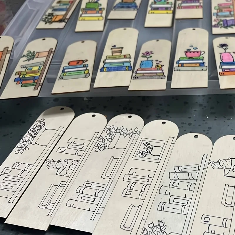 10/50/100PCS Wooden Bookmark Set Scrapbook Embellishments Holiday Decor Wooden Craft Bookmarks Wooden Easy Design Ornaments
