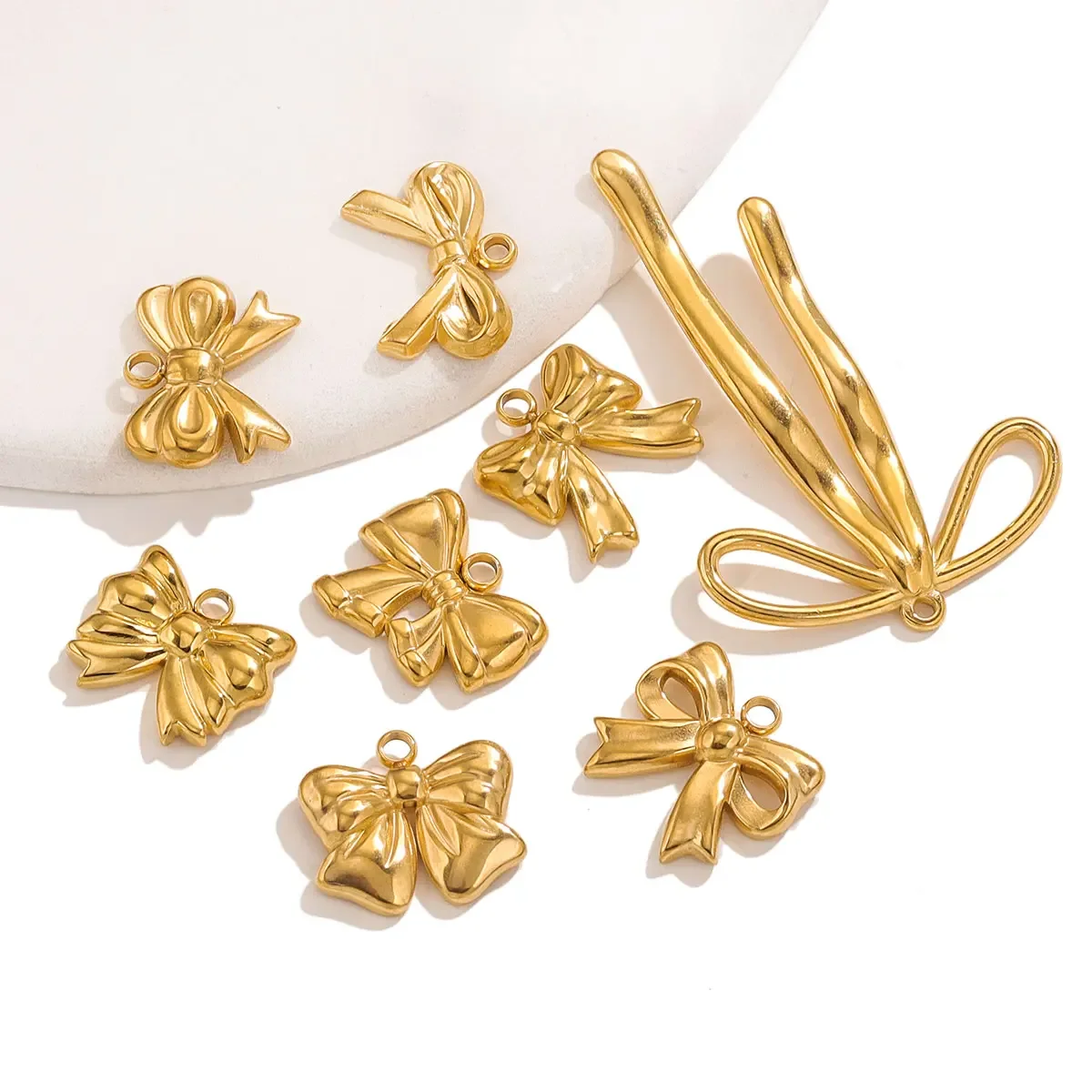 5pcs Stainless Steel Bow Waterproof Gold Charm