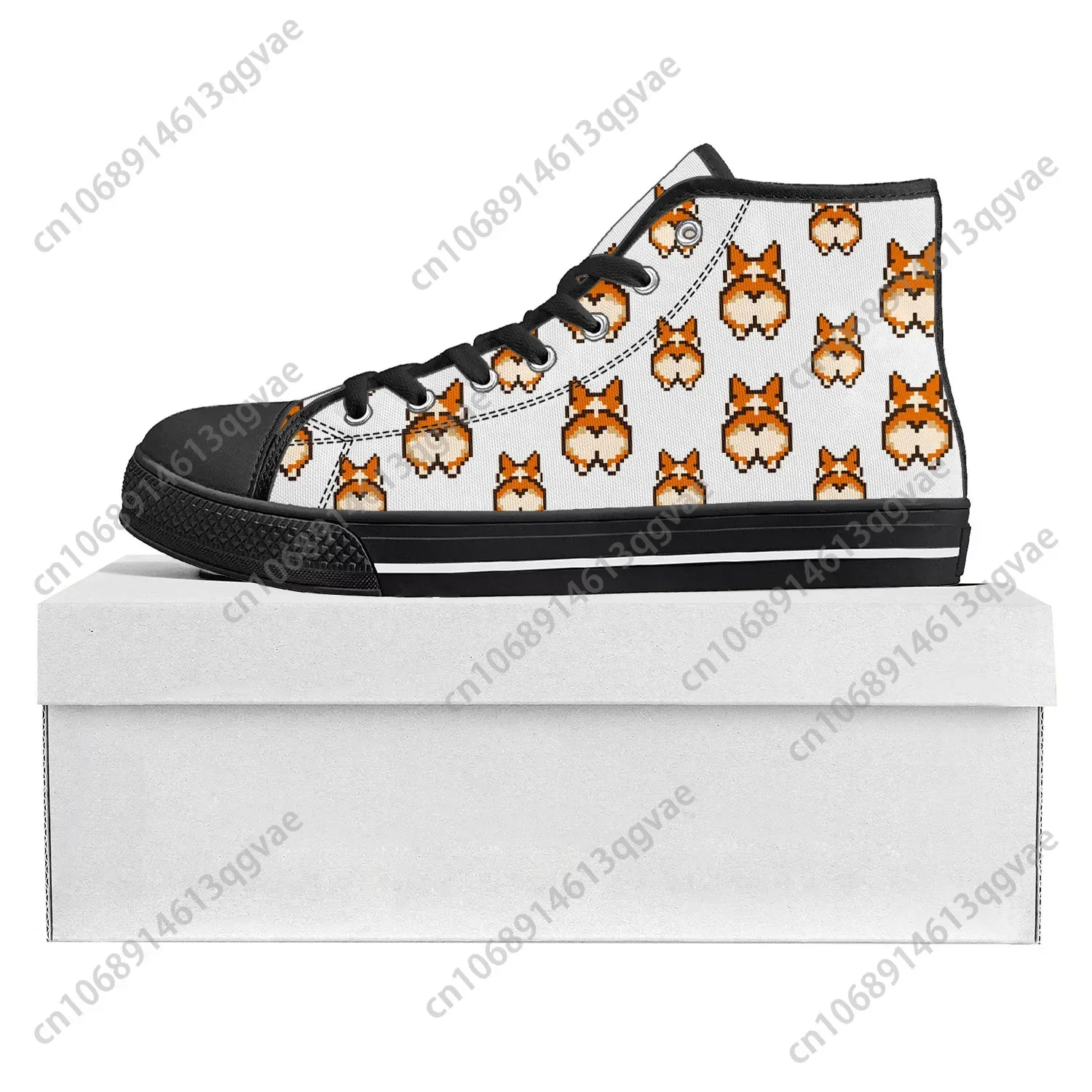 Corgi Butt Cute Cartoon High Top High Quality Sneakers Mens Womens Teenager Canvas Sneaker Casual Couple Shoes Custom Shoe Black