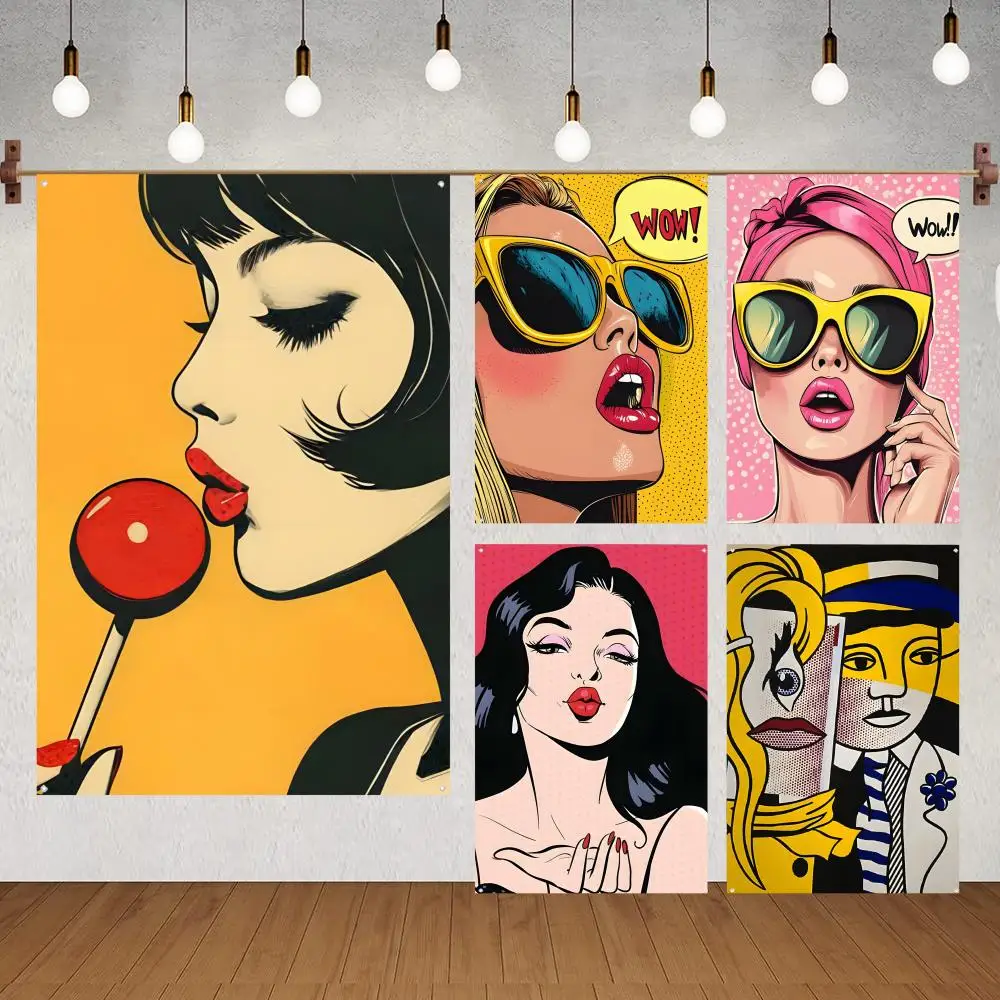 Roy Lichtenstein Flags Flags for indoor decoration with no edging and four corner rings for easy hanging