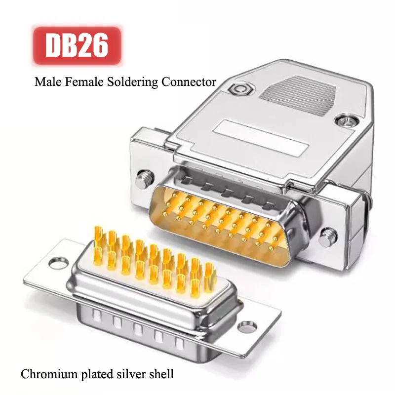 DB26 Soldering Connector Industrial Grade 3-row 26 Pin Male Female Connectors 26Pin Chromium Plating ABS Plastic Shell Plug