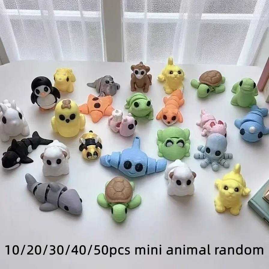Urocze 10/20/30/40/50 szt. mini zwierzątka, modele zwierząt drukowane w 3D, figurki akcji, zabawki, wielokolorowe mini ozdoby do domu, prezenty urodzinowe